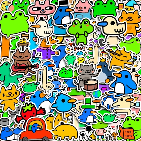 Adesivi per Animali Cartoni Animati Kawaii Impermeabili in PVC Set Disegnato a Mano per Decorazione Scrapbooking Fai-da-te