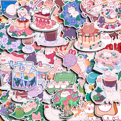Süße Rosa Tulpe Hase Cartoon Aufkleber Kawaii Kuchen Katze Dessert DIY Sammelalbum Journal Laptop Handyhülle Dekor Dekore