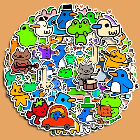 Adesivi per Animali Cartoni Animati Kawaii Impermeabili in PVC Set Disegnato a Mano per Decorazione Scrapbooking Fai-da-te