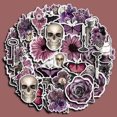 Lila Gothik Vintage Aufkleber Wasserdicht Totenkopf Rose Schmetterling Vinyl Decals Für Scrapbooking Journal Handy Deko