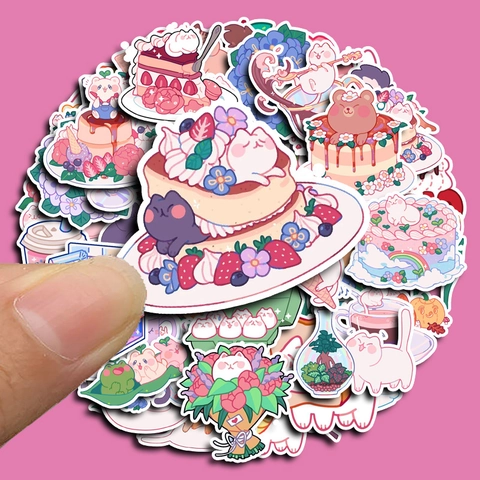 Süße Rosa Tulpe Hase Cartoon Aufkleber Kawaii Kuchen Katze Dessert DIY Sammelalbum Journal Laptop Handyhülle Dekor Dekore