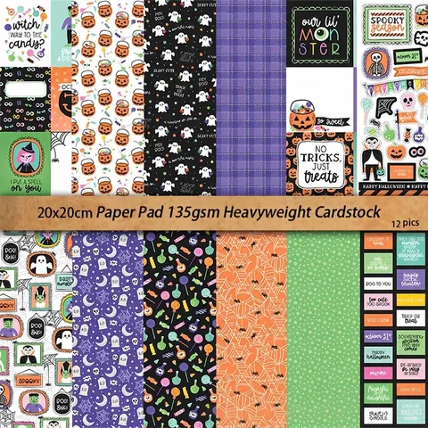 Papel de Scrapbook Vintage de Halloween Cartulina Para DIY Journaling Calabaza Fantasma Bruja Material de Manualidades Retro