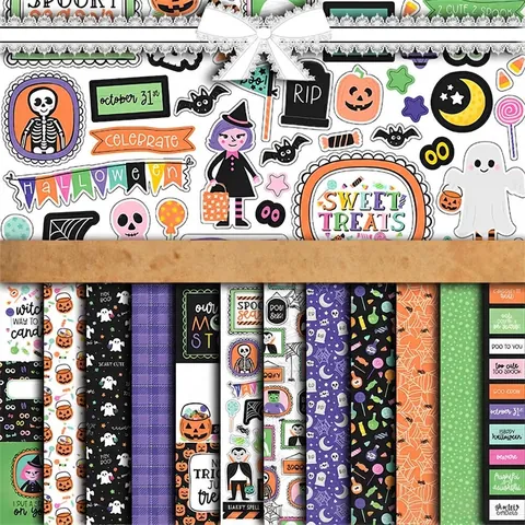 Papel de Scrapbook Vintage de Halloween Cartulina Para DIY Journaling Calabaza Fantasma Bruja Material de Manualidades Retro