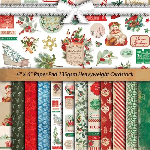 Papel de Fondo para Scrapbooking de Navidad Vintage Cartulina para Junk Journal DIY Artesanía Decoración Navideña Diseños Estampados