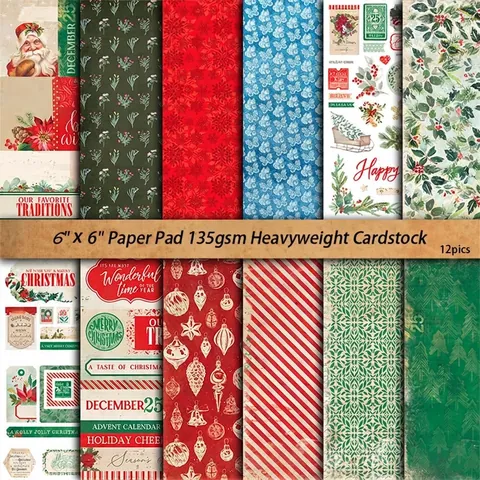 Papel de Fondo para Scrapbooking de Navidad Vintage Cartulina para Junk Journal DIY Artesanía Decoración Navideña Diseños Estampados