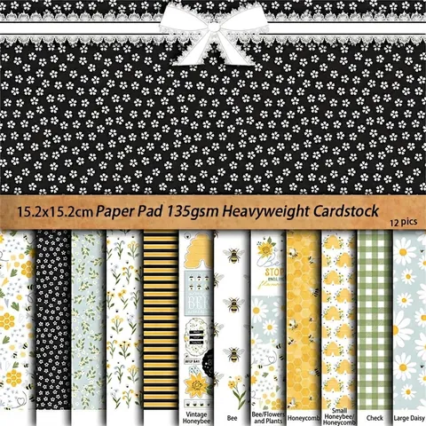 Vintage Biene Scrapbooking Papier Set Sonnenblume Honigwabe Muster Dekorative Karton Für DIY Journal Basteln Fotoalbum Hintergrund