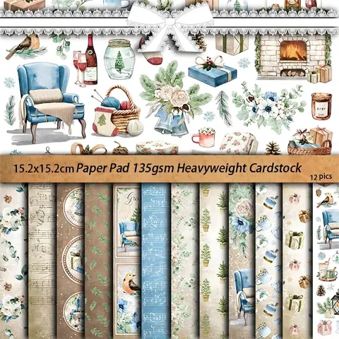 Vintage Winter Weihnachten Thema Karton Papierblock Handgezeichnete Aquarell Dekorative Material Für Journaling DIY Handwerk Scrapbooking Hintergrundpapier