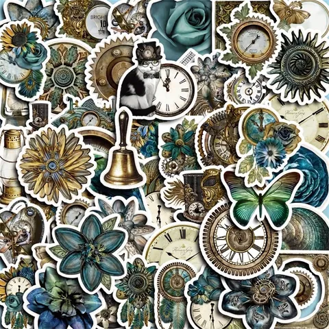 Pegatinas Decorativas Steampunk Vintage Impermeable PVC Engranajes Reloj Gatos Scrapbooking Journal DIY Pegatinas Artesanales