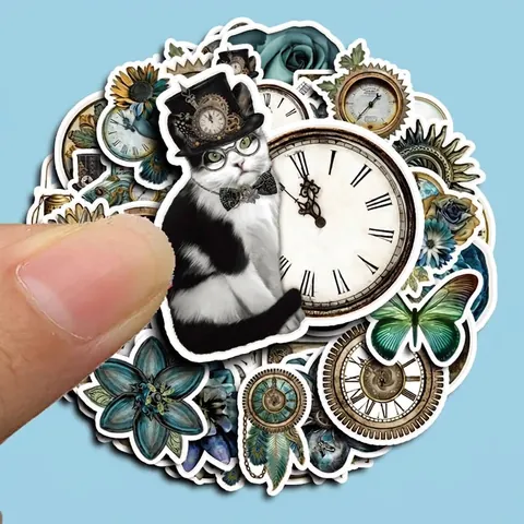 Pegatinas Decorativas Steampunk Vintage Impermeable PVC Engranajes Reloj Gatos Scrapbooking Journal DIY Pegatinas Artesanales