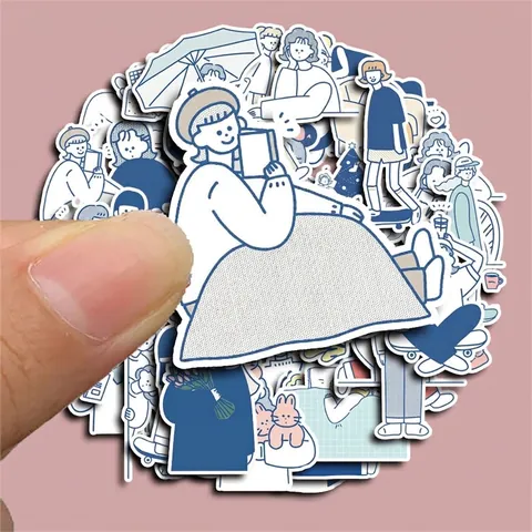 Niedliche Cartoon Mädchen Aufkleber Ins Stil Blau Weiß DIY Scrapbooking Aufkleber Für Journal Handy Laptop Schreibwaren