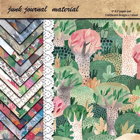 Paquete de Papel de Álbum de Recortes Vintage de Bosque de Acuarela Cartulina Papel de Fondo Decorativo para Junk Journal Manualidades de Papel
