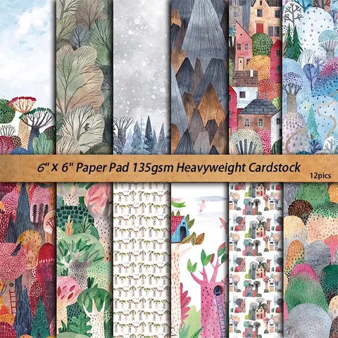 Paquete de Papel de Álbum de Recortes Vintage de Bosque de Acuarela Cartulina Papel de Fondo Decorativo para Junk Journal Manualidades de Papel