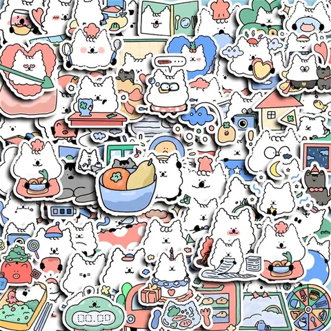 Niedliche Aufkleber Im Koreanischen Stil Mit Linienkunst Katze Und Hund Wasserdicht PVC Dekorative Sticker Für Scrapbooking Laptop