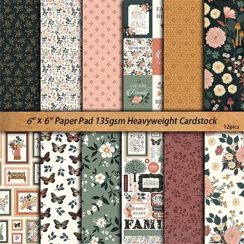 Retro Vintage Scrapbooking Papier Karton Familie Thema DIY Junk Journal Material Botanisch Floral Muster Deko
