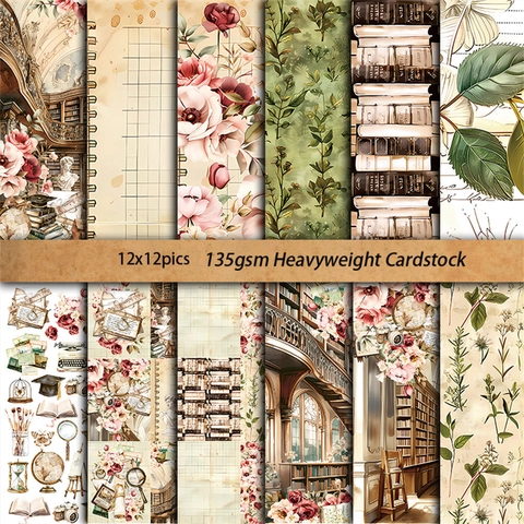 Vintage Academic Background Scrapbooking Paper Retro Style Heavyweight Cardstock For Journaling DIY Collage Decoration