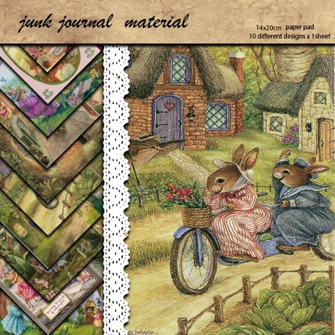 Blocco di Carta per Scrapbooking con Coniglio Vintage per Fai da Te Junk Journal Carta Sfondo Decorativo