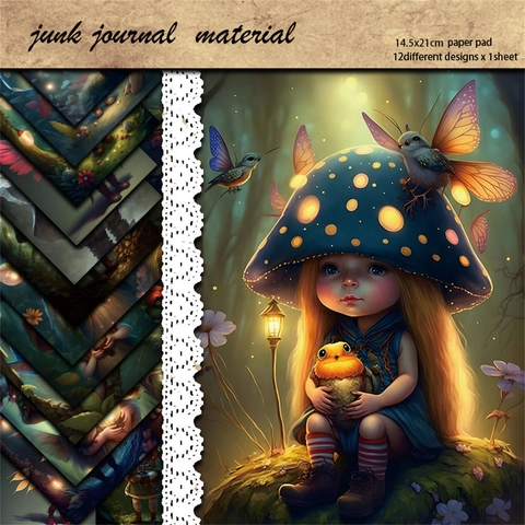 Vintage Waldelf Junk Journal Material Papier Set Fantasy Märchen Thema Scrapbooking Bedarf Für DIY Handwerk Deko Papierpad