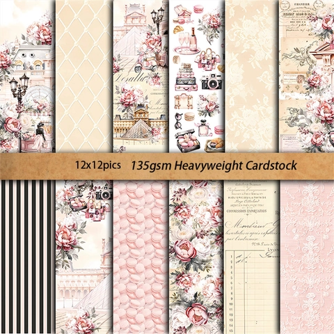 Vintage Paris Thema Scrapbooking Material Karton Für DIY Handwerk Junk Journal Elegante Blumen Und Architektur Design Papier