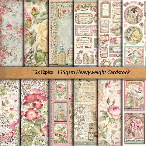 Papel de Scrapbooking Vintage de Rosa y Perfume Fondo Floral Papel Decorativo Para Junk Journal Material de DIY