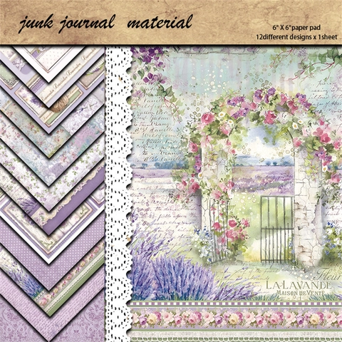 Carta per Scrapbooking Lavanda Vintage per Junk Journal Carta per Sfondo Fai da Te Pastorale Francese Cartoncino Decorativo Floreale
