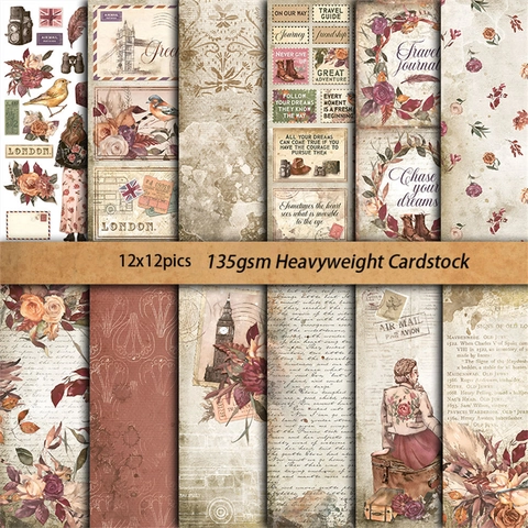Vintage Junk Journal Material Cardstock Pad Retro Floral Travel Theme Decorative Scrapbooking Paper For DIY Arts Crafts