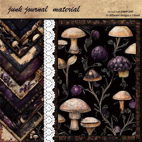 Vintage Gothik Lila Magie Material Papier Set Für Scrapbooking Junk Journal Pilz Totenkopf Mondphase DIY Bastel Dekoratives Papierpad