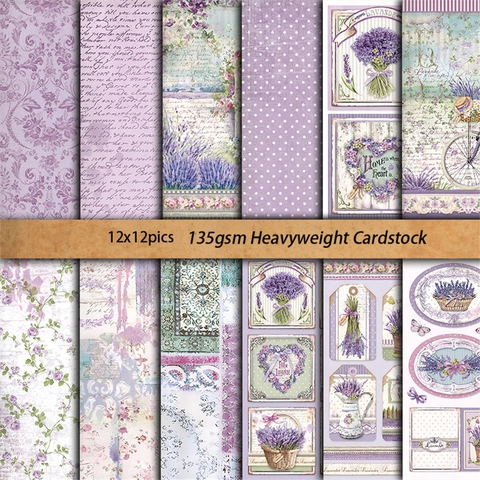 Carta per Scrapbooking Lavanda Vintage per Junk Journal Carta per Sfondo Fai da Te Pastorale Francese Cartoncino Decorativo Floreale