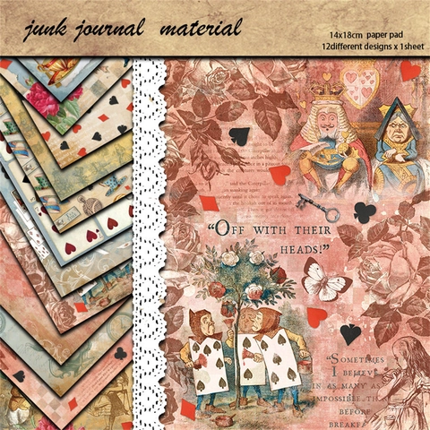 Alice In Wonderland Vintage Scrapbook Material Paper For Junk Journaling Retro Collage Art Decor Cardstock Crafting