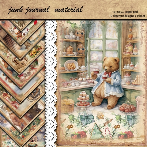 Vintage Teddybär Weihnachten Scrapbooking Papier Retro Junk Journal Material Für DIY Handwerk Dekoration Hintergrund Papier