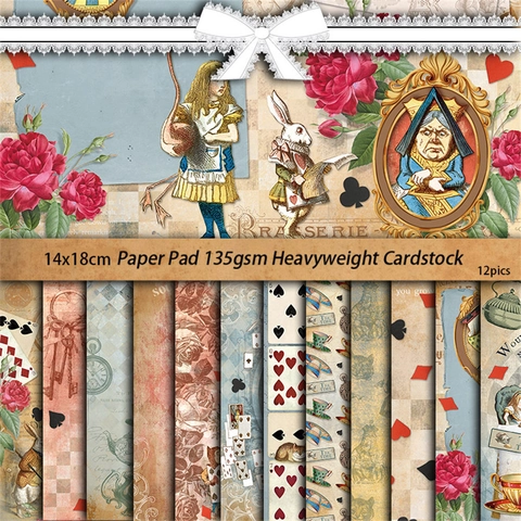 Alice In Wonderland Vintage Scrapbook Material Paper For Junk Journaling Retro Collage Art Decor Cardstock Crafting