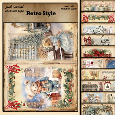 Vintage Teddybär Weihnachten Scrapbooking Papier Retro Junk Journal Material Für DIY Handwerk Dekoration Hintergrund Papier