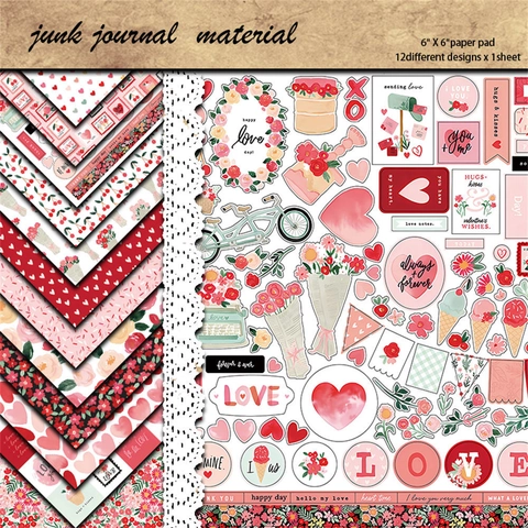 Papier de Scrapbooking Rétro de la Saint-Valentin Motifs Floraux Romantiques Matériau de Fond pour Bricolage DIY Hand Account