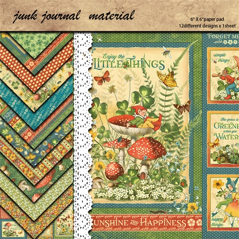 Blocco di Carta per Scrapbooking Vintage Junk Journal Fungo Floreale Farfalla Carta Creativa Decorativa per Fai da Te