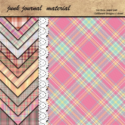 Papel de Scrapbooking Retro a Cuadros Rosa Cartulina Pesada Para Junk Journal DIY Collage Arte Artesanía Material de Base