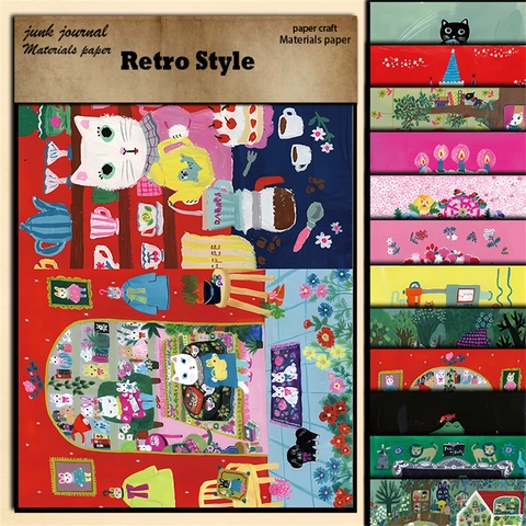 12 Blatt Retro Tier Illustration Material Papier Vintage Schwerer Karton Für Scrapbooking Junk Journal DIY Handwerk