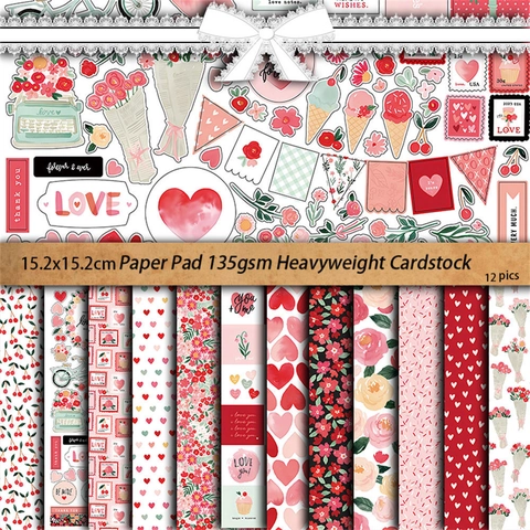 Papier de Scrapbooking Rétro de la Saint-Valentin Motifs Floraux Romantiques Matériau de Fond pour Bricolage DIY Hand Account