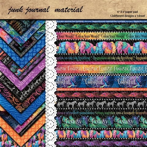 Multicolor Kaleidoscope Pattern Scrapbook Paper Pad Square Vintage Decorative Background Paper For Junk Journal DIY Crafting Art Supplies