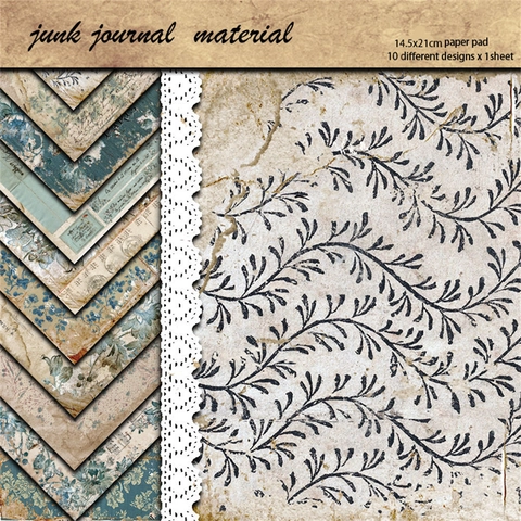 Papel de Scrapbooking Vintage Azul Floral Cartulina de Gran Gramaje para Junk Journal DIY Retro Patrón Botánico Papel Material