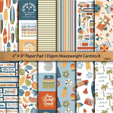 Summer Retro Scrapbooking Paper Set Vintage Vacation Vibes Cardstock Decorative Background Paper Pad For DIY Crafts