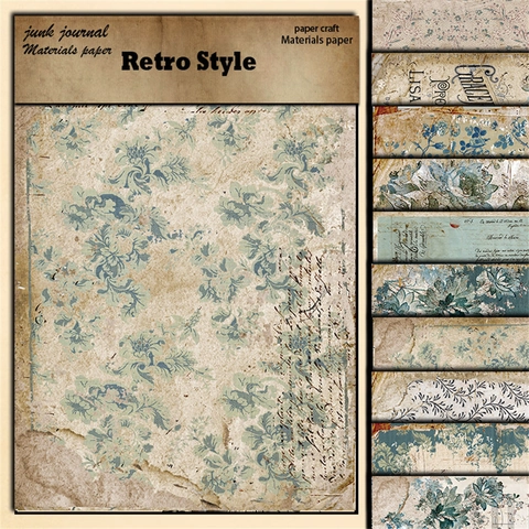 Papel de Scrapbooking Vintage Azul Floral Cartulina de Gran Gramaje para Junk Journal DIY Retro Patrón Botánico Papel Material