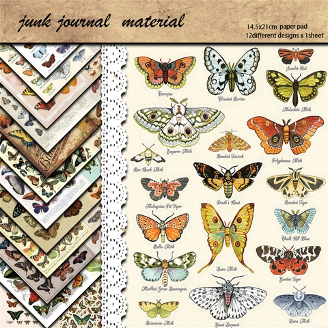 Vintage Schmetterling Welt Scrapbooking Material Papier 12 Blatt Retro Insekten Karton Für DIY Journaling Basteln Dekor