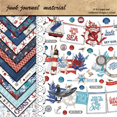 Vintage Oceaan Thema Scrapbook Papier Nautische Vuurtoren Schip Anker Decoratief Karton Voor DIY Junk Journaling Kaarten Maken