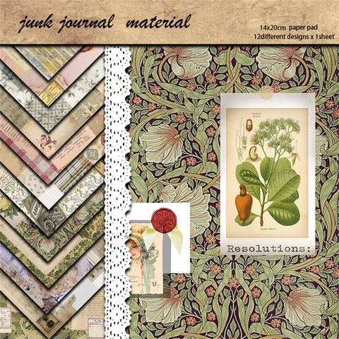 Retro Vintage Book Cover Journaling Material Paper For Scrapbooking DIY Craft Botanical Flower Music Score Pattern Paper