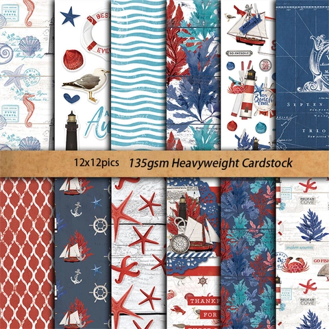 Vintage Oceaan Thema Scrapbook Papier Nautische Vuurtoren Schip Anker Decoratief Karton Voor DIY Junk Journaling Kaarten Maken