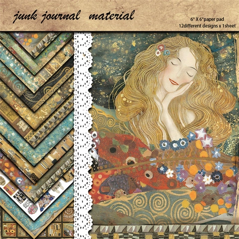 Carta Scrapbooking Vintage Stile Artistico Gustav Klimt Cartoncino Decorativo Per Junk Journal Fai-Da-Te Blocco Carta