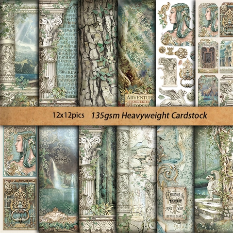 Vintage Magisch Bos Scrapbook Materiaal Papier Zwaar Karton Fantasie Bos Kasteel Eland Patroon DIY Junk Journal Decoratie Achtergrond Papier