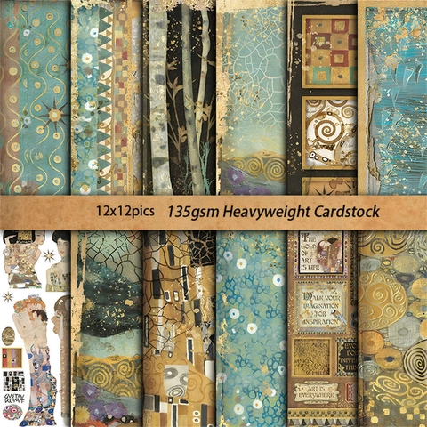 Carta Scrapbooking Vintage Stile Artistico Gustav Klimt Cartoncino Decorativo Per Junk Journal Fai-Da-Te Blocco Carta
