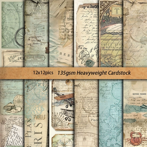 Vintage Reise Scrapbook Papier Schwerer Farbkarton Weltkarte Thema Material Für DIY Junk Journal Hintergrund Basteln