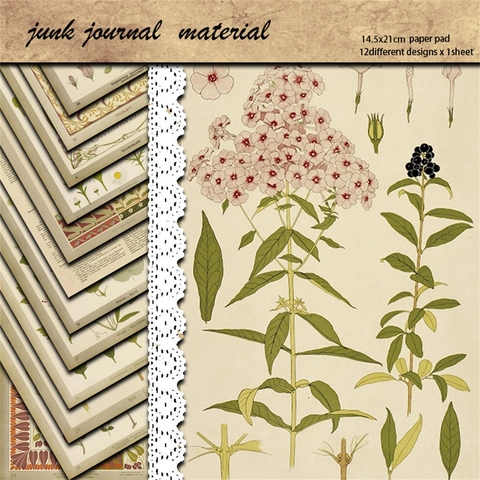 Vintage Botanischer Jugendstil Scrapbooking Papier Junk Journal Materialien DIY Dekoratives Schweres Cardstock Crafting