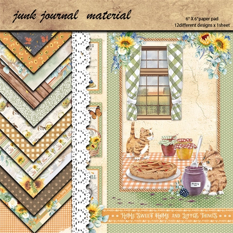 Bloc de Papel de Scrapbooking Vintage de Jardín Girasol Mariposa Para DIY Junk Journal Collage Cartulina Decorativa